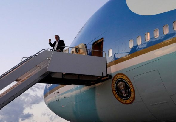 FILE PHOTO: U.S. President Trump disembarks Air Force One at Palm Beach International Airport