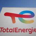 The logo of French oil and gas company TotalEnergies at a petrol station in Treillieres
